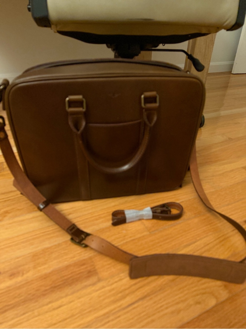 Men's Brown Leather Laptop Briefcase with Removable Shoulder Strap